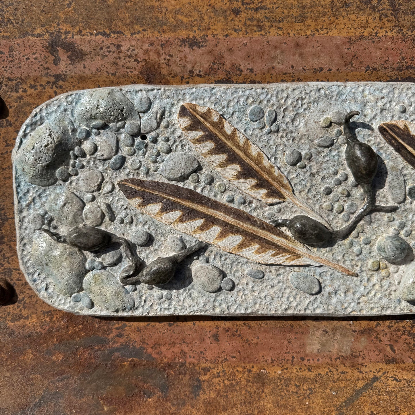 Stoneware Wall Panel - Feathers and Seaweed