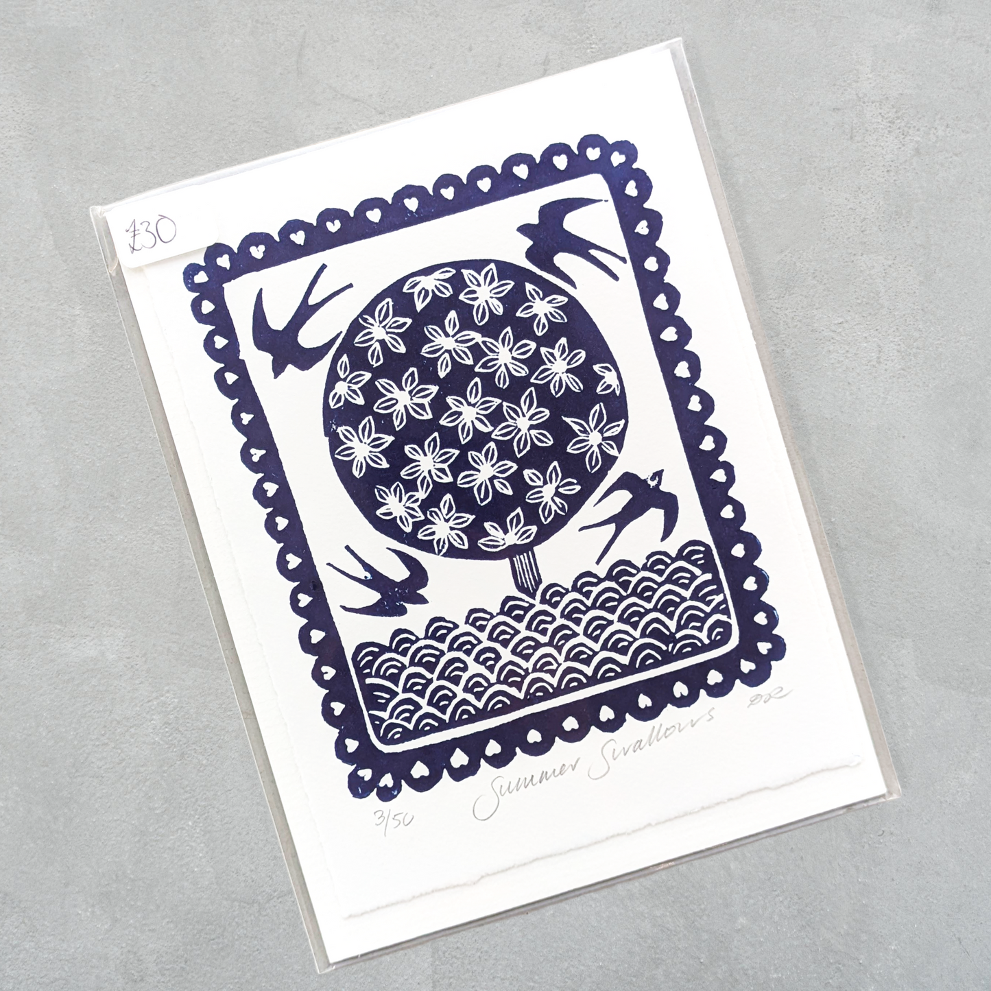 Summer Swallows Linocut - Unmounted