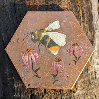 Large Bee on Copper Leaf Hexagon