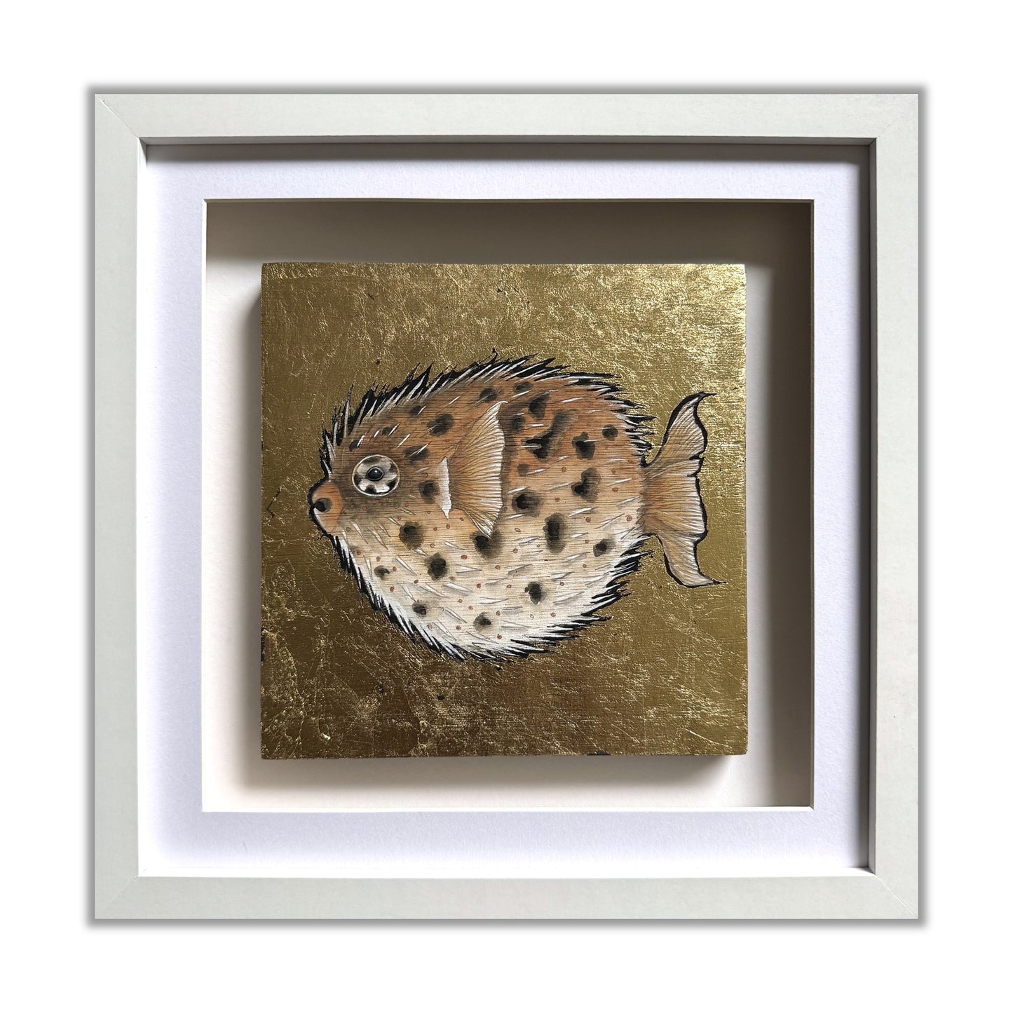 Porcupine Fish - Gouache, Crayon, Pencil and Gold Leaf