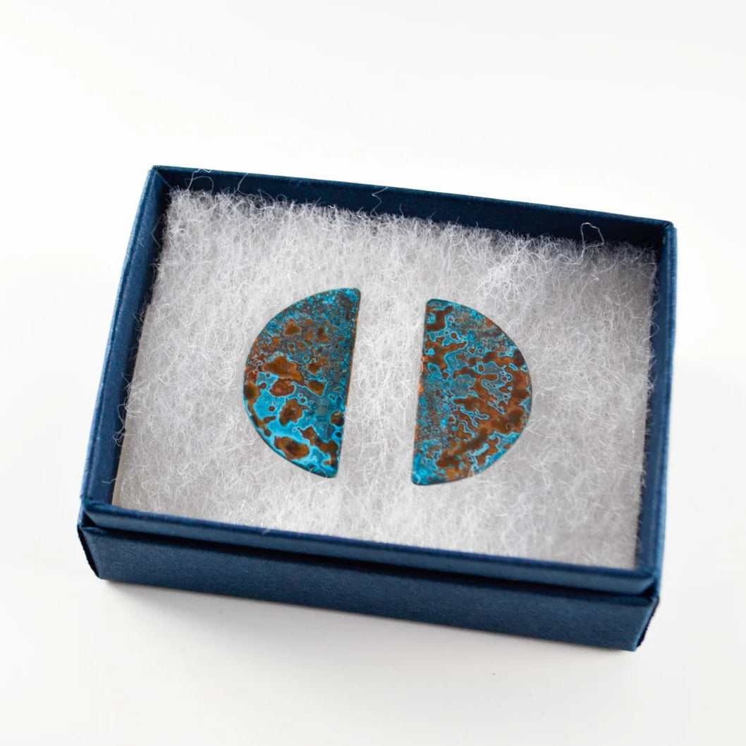 Copper Crescent Stud Earrings