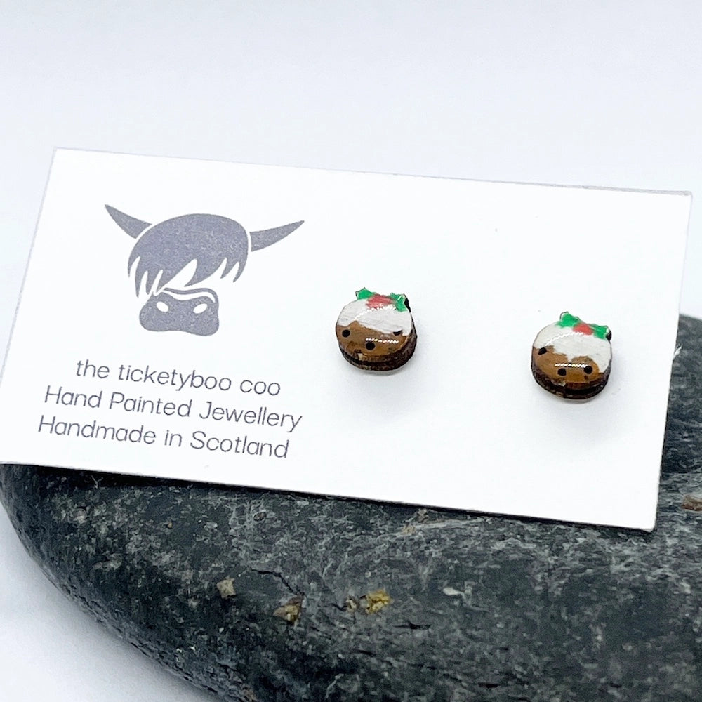Wooden Christmas Pudding Earrings