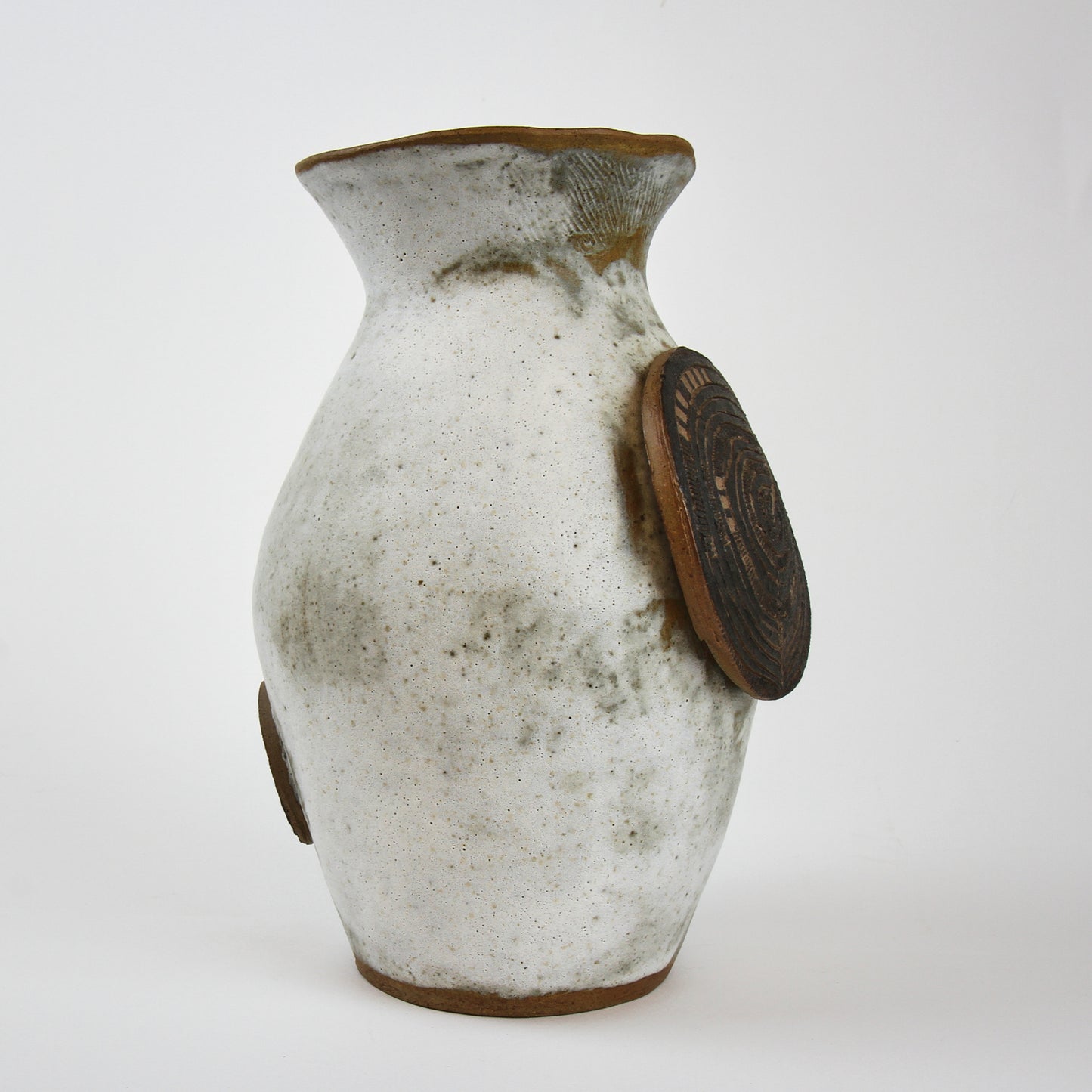 Large Stoneware Vase with Black Sgraffito Tree Ring