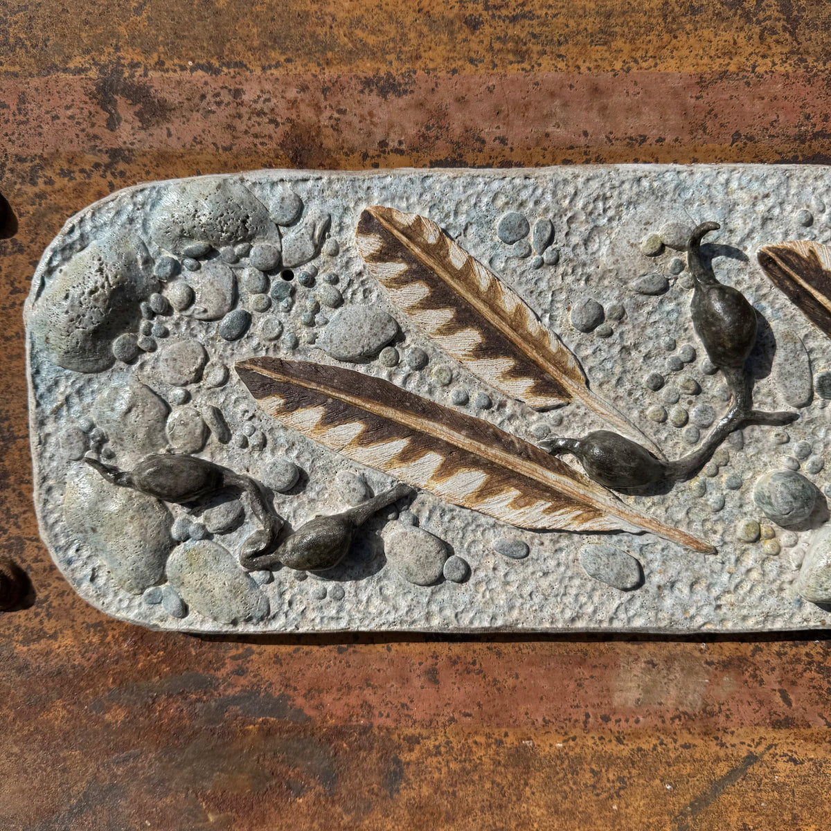 Stoneware Wall Panel - Feathers and Seaweed