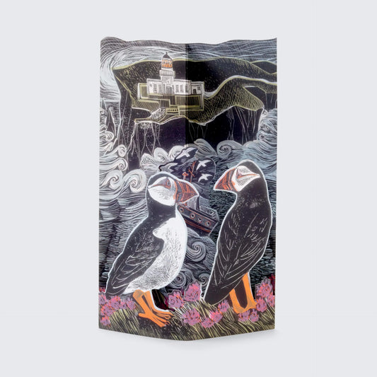 Fair Isle Puffins at the North Lighthouse - Fold Out 3D Card by Angela Harding