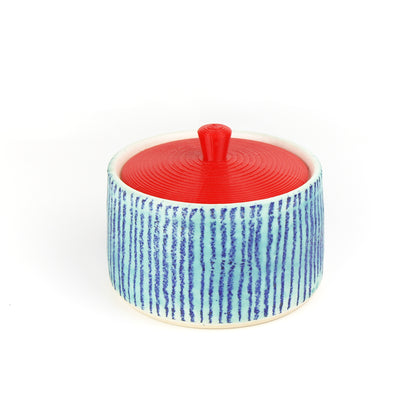 Striped Stoneware Pot with 3D Printed Lid