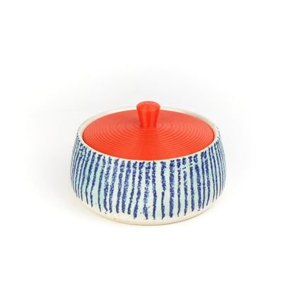 Striped Stoneware Pot with 3D Printed Lid