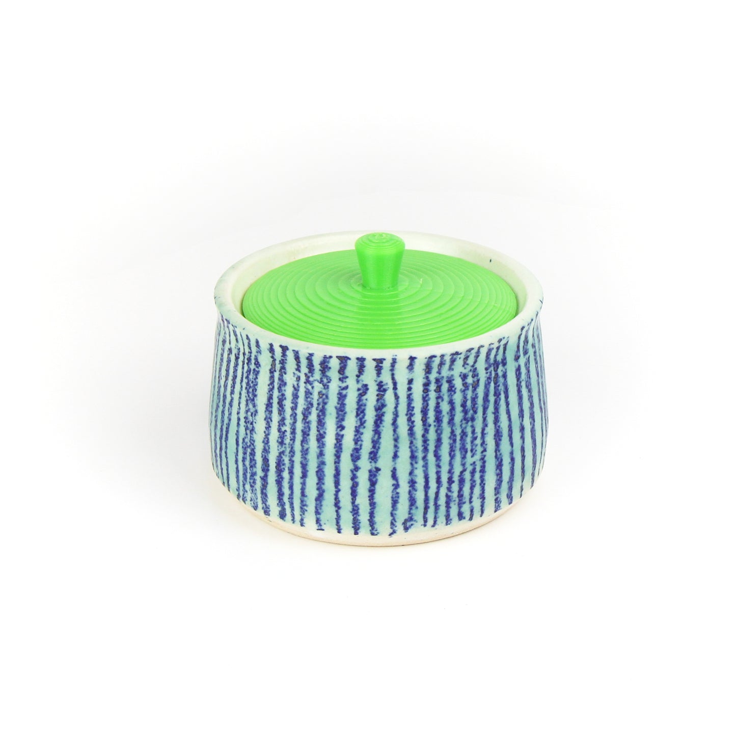 Striped Stoneware Pot with 3D Printed Lid