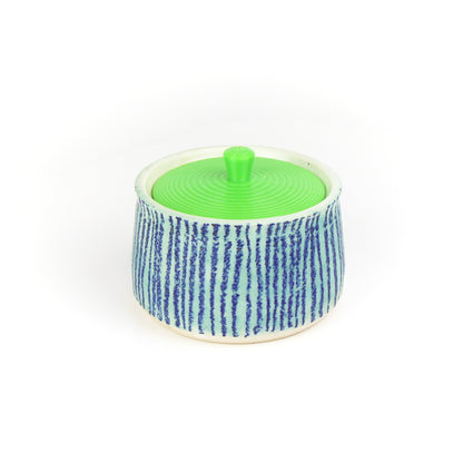 Striped Stoneware Pot with 3D Printed Lid