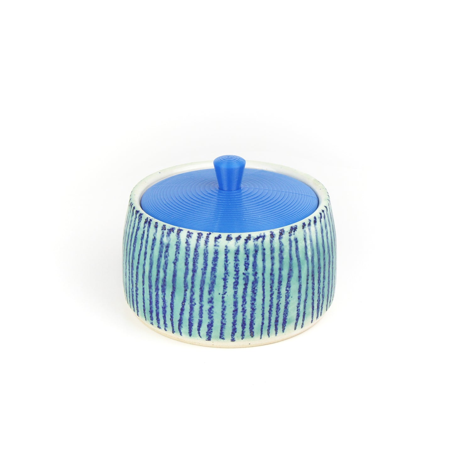 Striped Stoneware Pot with 3D Printed Lid