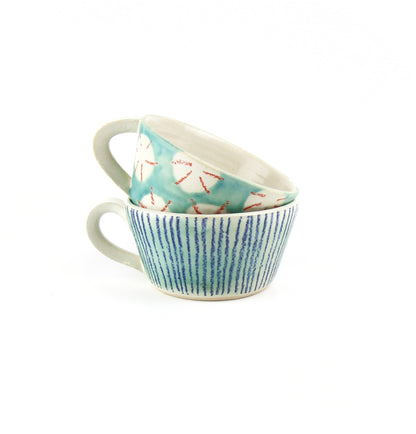 Cup - Turquoise and Navy Stripe (RESERVED)