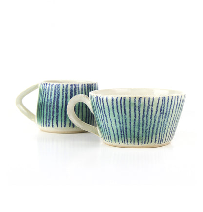 Cup - Turquoise and Navy Stripe (RESERVED)