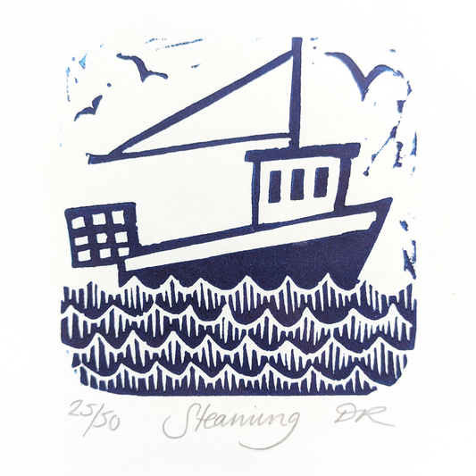 Steaming Linocut