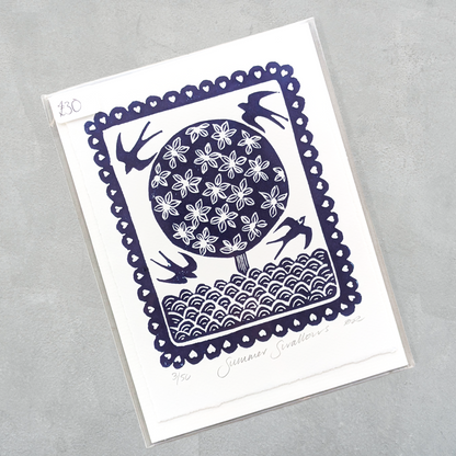 Summer Swallows Linocut - Unmounted
