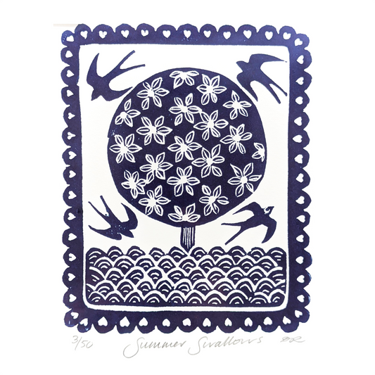 Summer Swallows Linocut - Unmounted