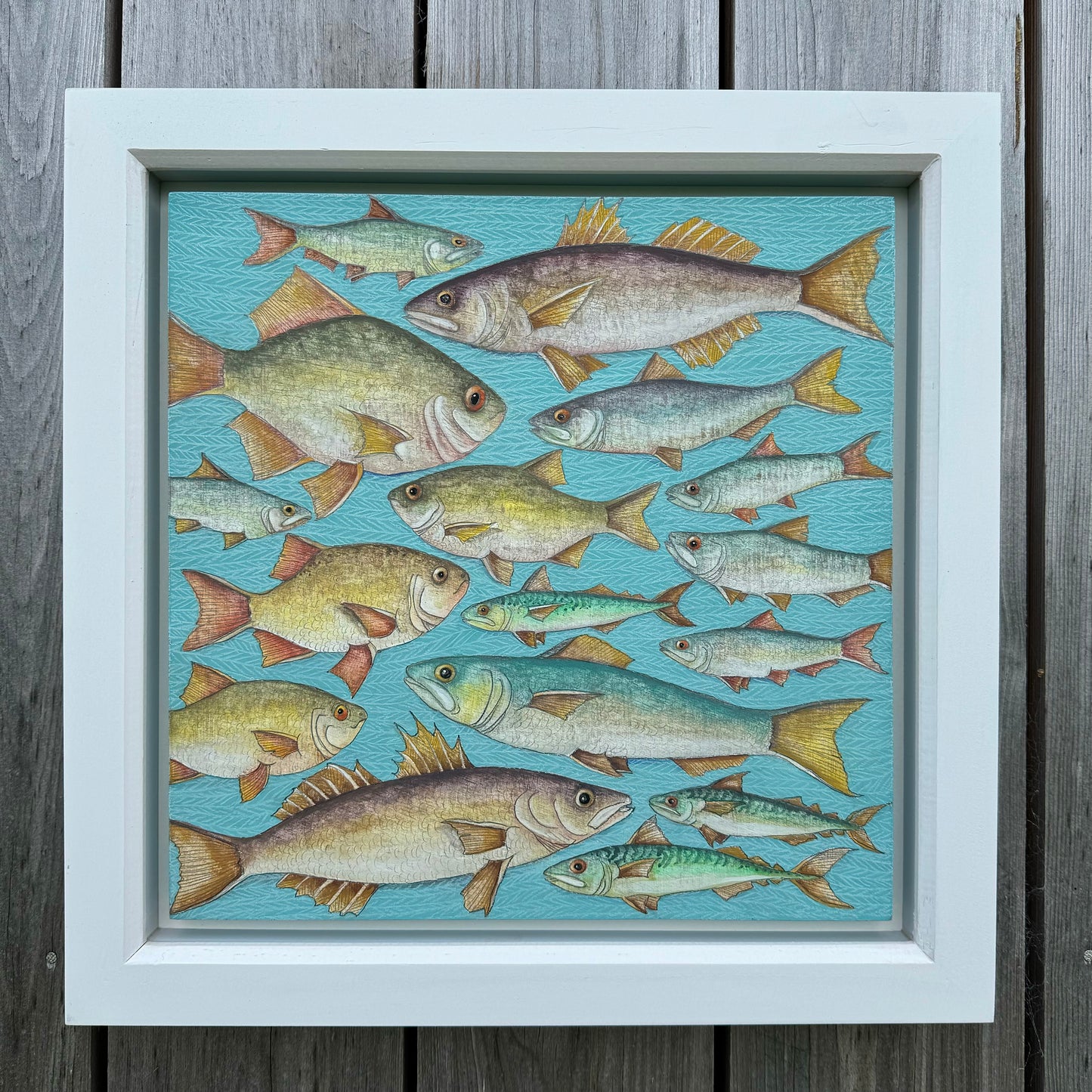 Fishes in Turquoise Herringbone