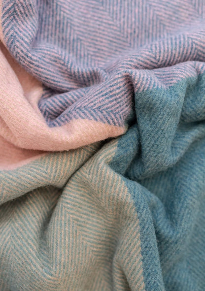 Recycled Wool Blanket - Teal Herringbone Offset Check
