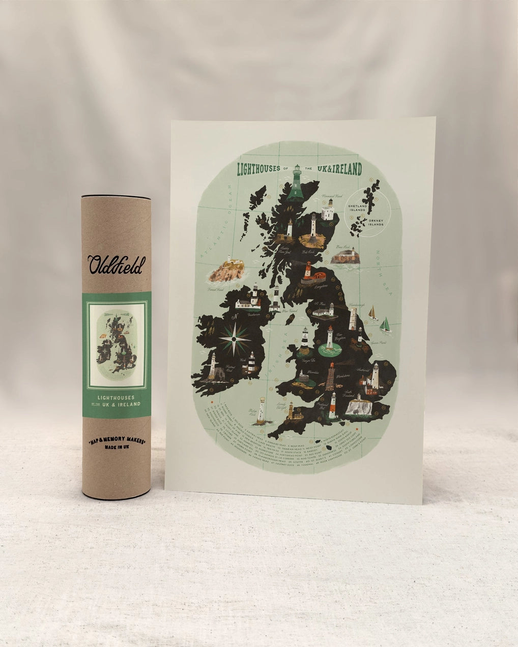 Lighthouses of the United Kingdom and Ireland Map - A3 Print