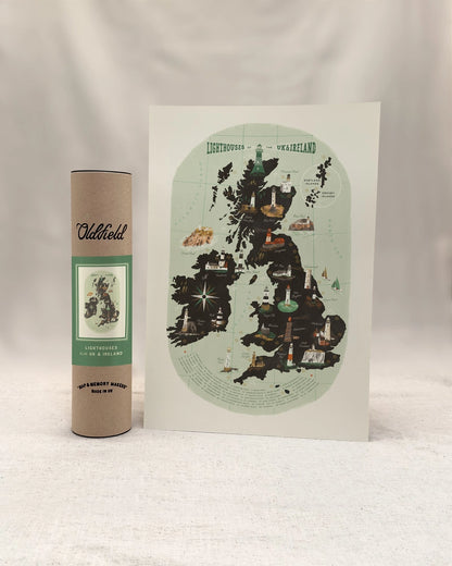 Lighthouses of the United Kingdom and Ireland Map - A3 Print