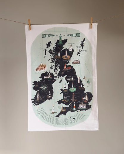 Lighthouses of the United Kingdom Tea Towel