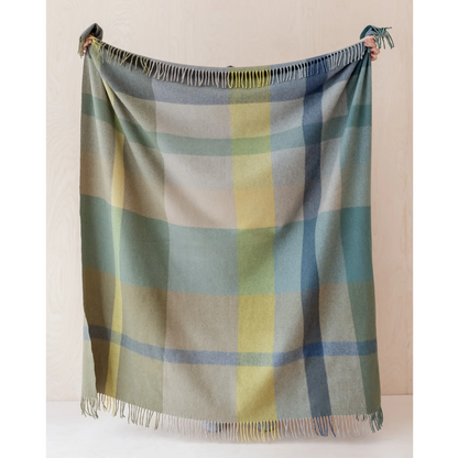 Recycled Wool Blanket - Green Oversized Patchwork Check