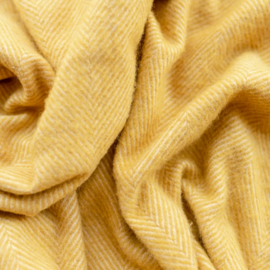 Recycled Wool Full Size Blanket in Mustard Herringbone