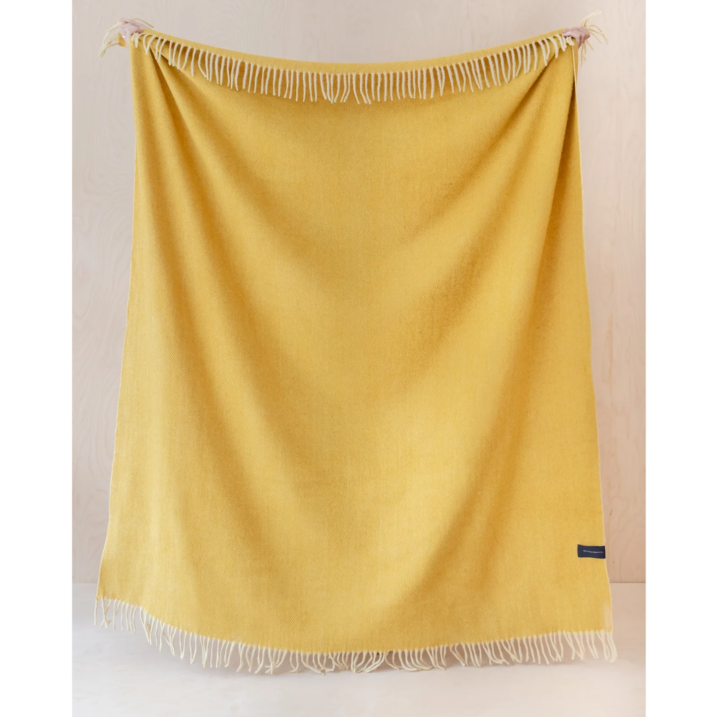 Recycled Wool Full Size Blanket in Mustard Herringbone