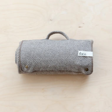 Recycled Wool Small Picnic Blanket - Natural Herringbone