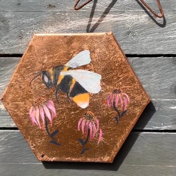 Large Bee on Copper Leaf Hexagon