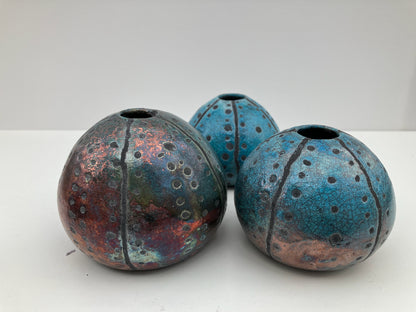 Raku Sea Urchins - Sea Green and Copper