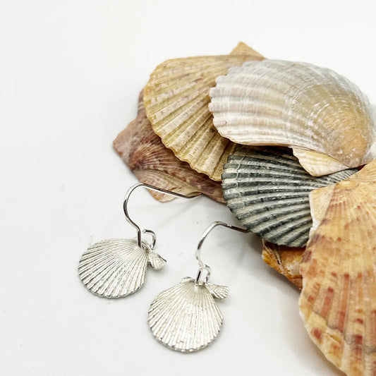 Silver Scallop Dangle Earrings