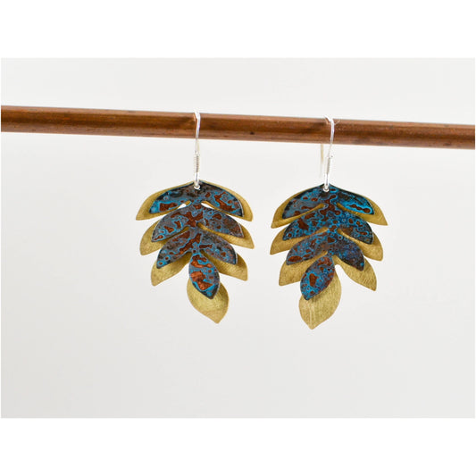 Copper and Brass Fern Drop Earrings