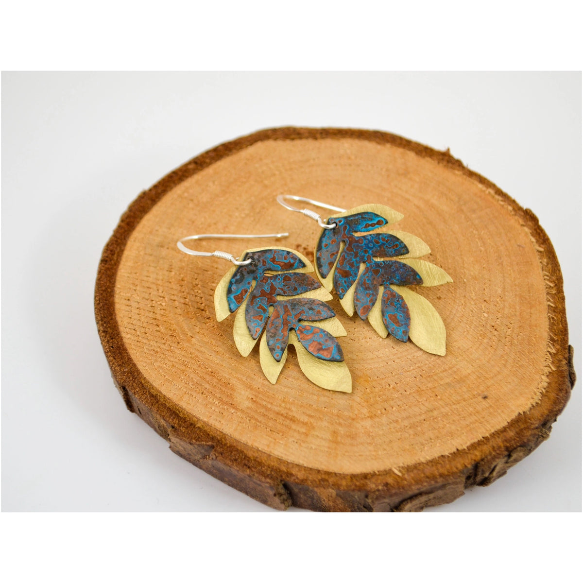 Copper and Brass Fern Drop Earrings