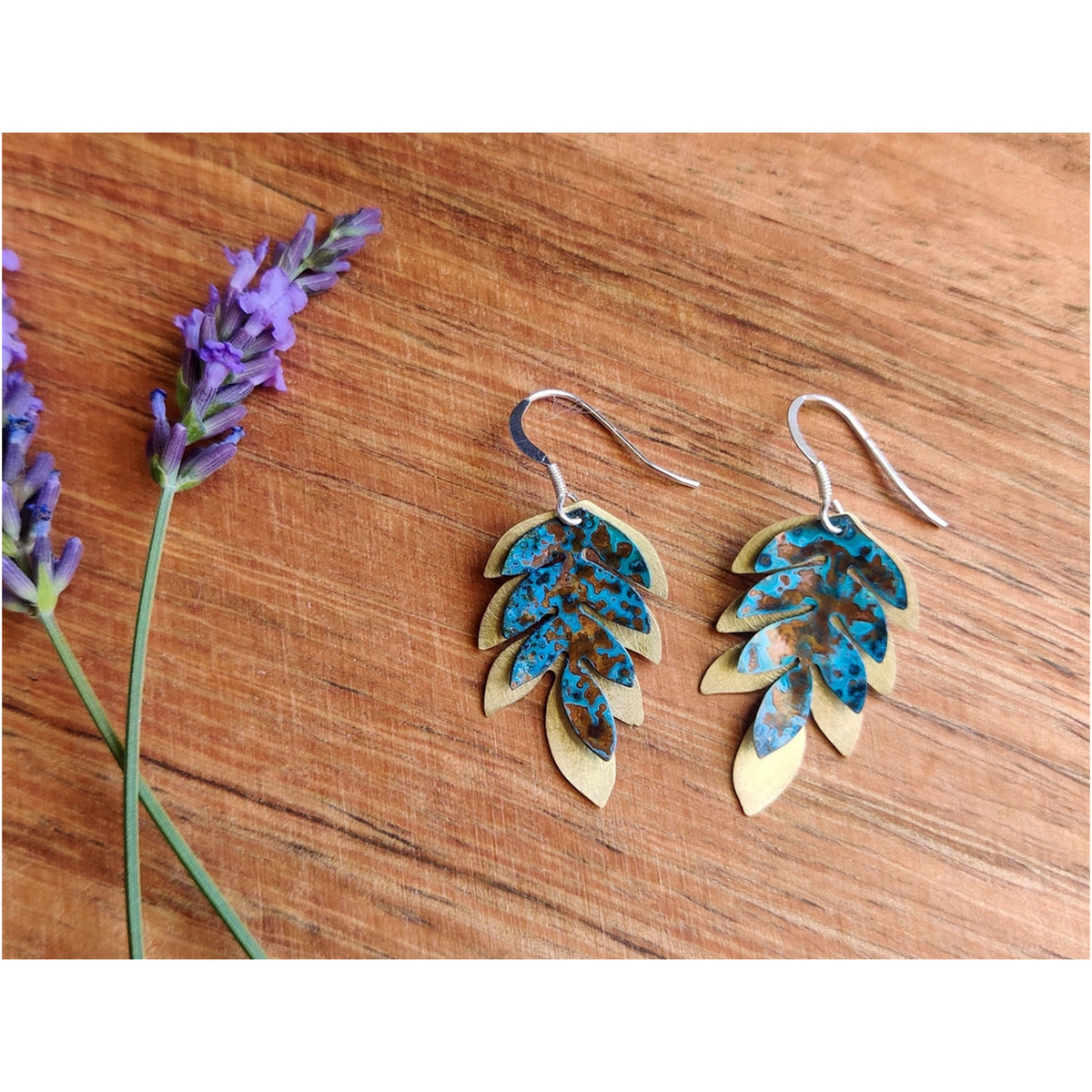 Copper and Brass Fern Drop Earrings