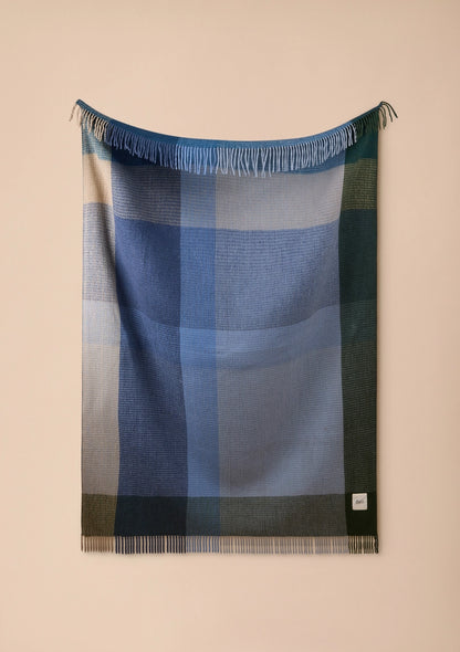 Recycled Wool Blanket - Blue Waffle Block Check