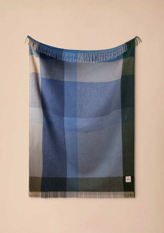 Recycled Wool Blanket - Blue Waffle Block Check