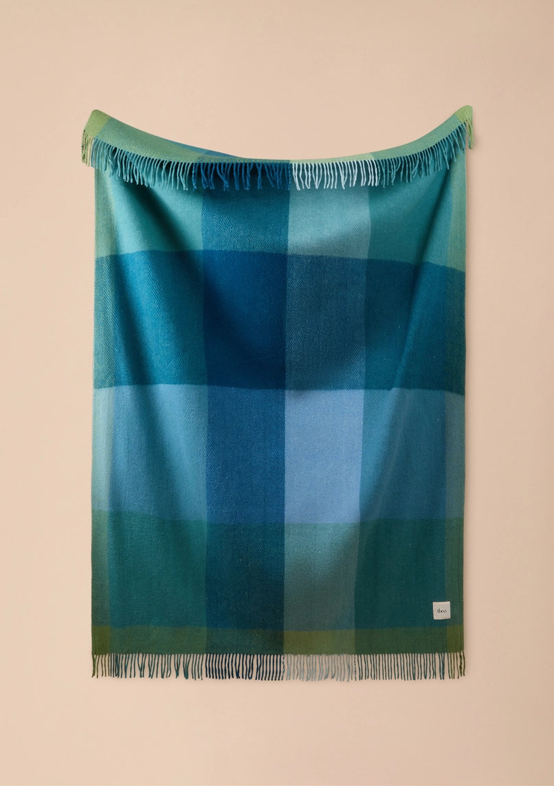 Recycled Wool Blanket - Green Frame Check