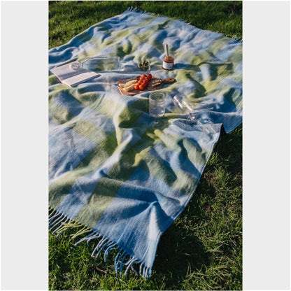 Recycled Wool Blanket / Throw in Blue Gradient Gingham