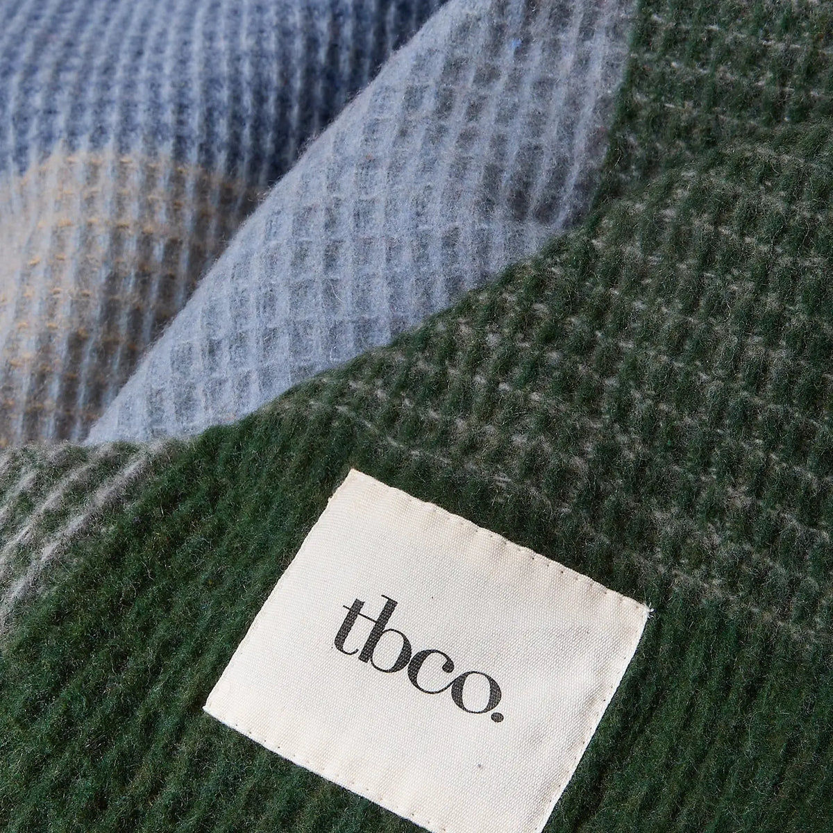 Recycled Wool Blanket - Blue Waffle Block Check