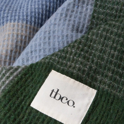 Recycled Wool Blanket - Blue Waffle Block Check