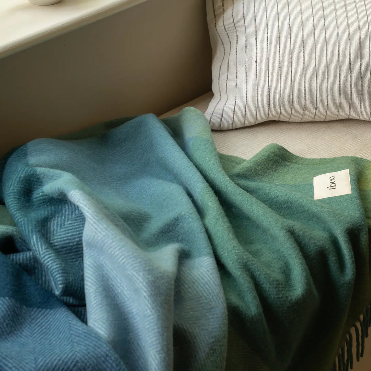 Recycled Wool Blanket - Green Frame Check