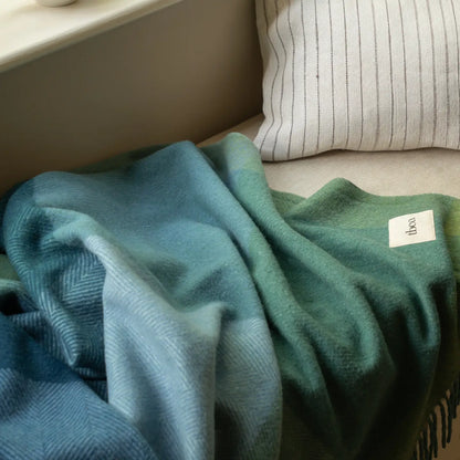 Recycled Wool Blanket - Green Frame Check
