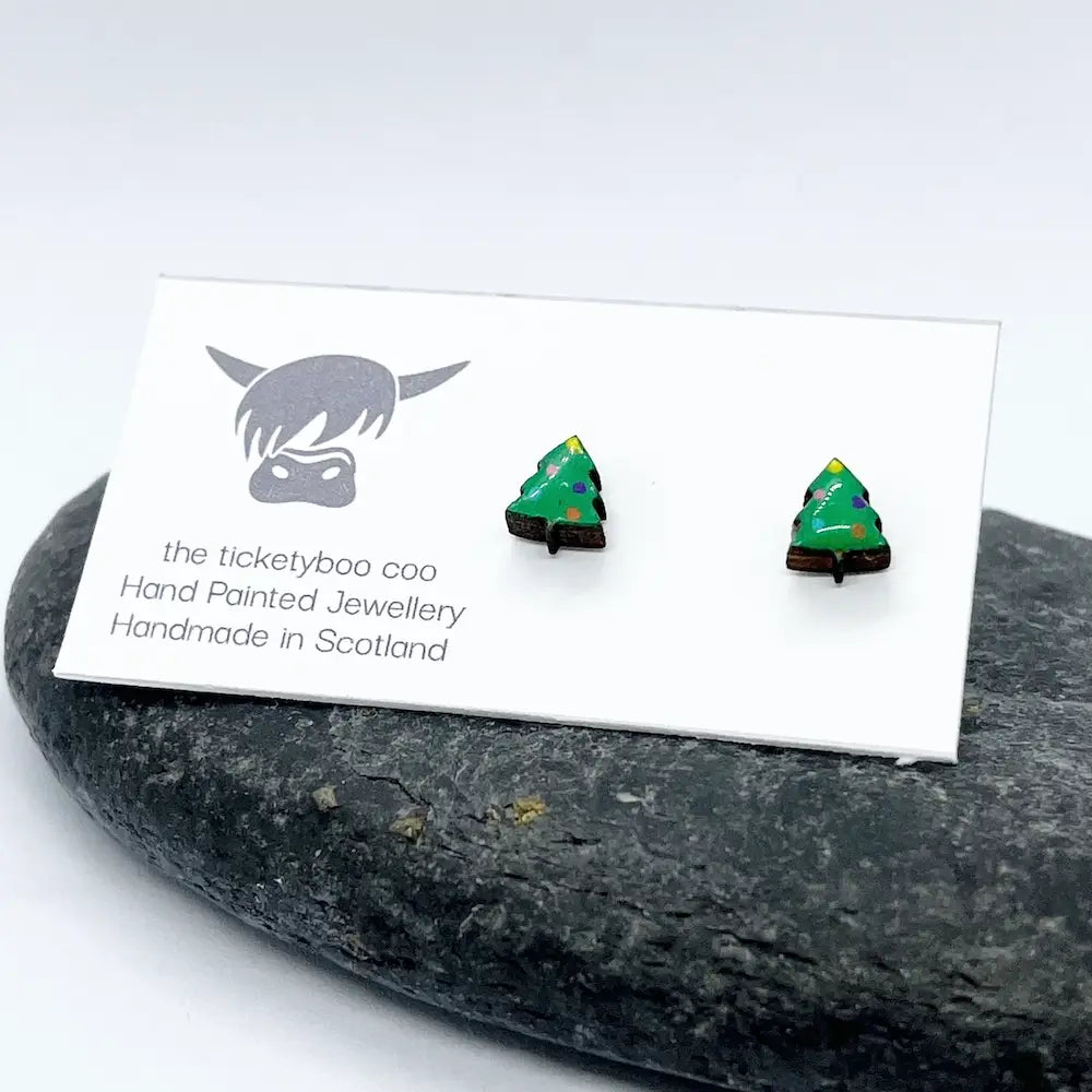 Wooden Christmas Tree Earrings