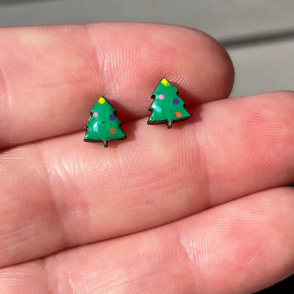 Wooden Christmas Tree Earrings