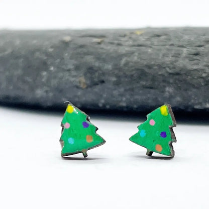 Wooden Christmas Tree Earrings