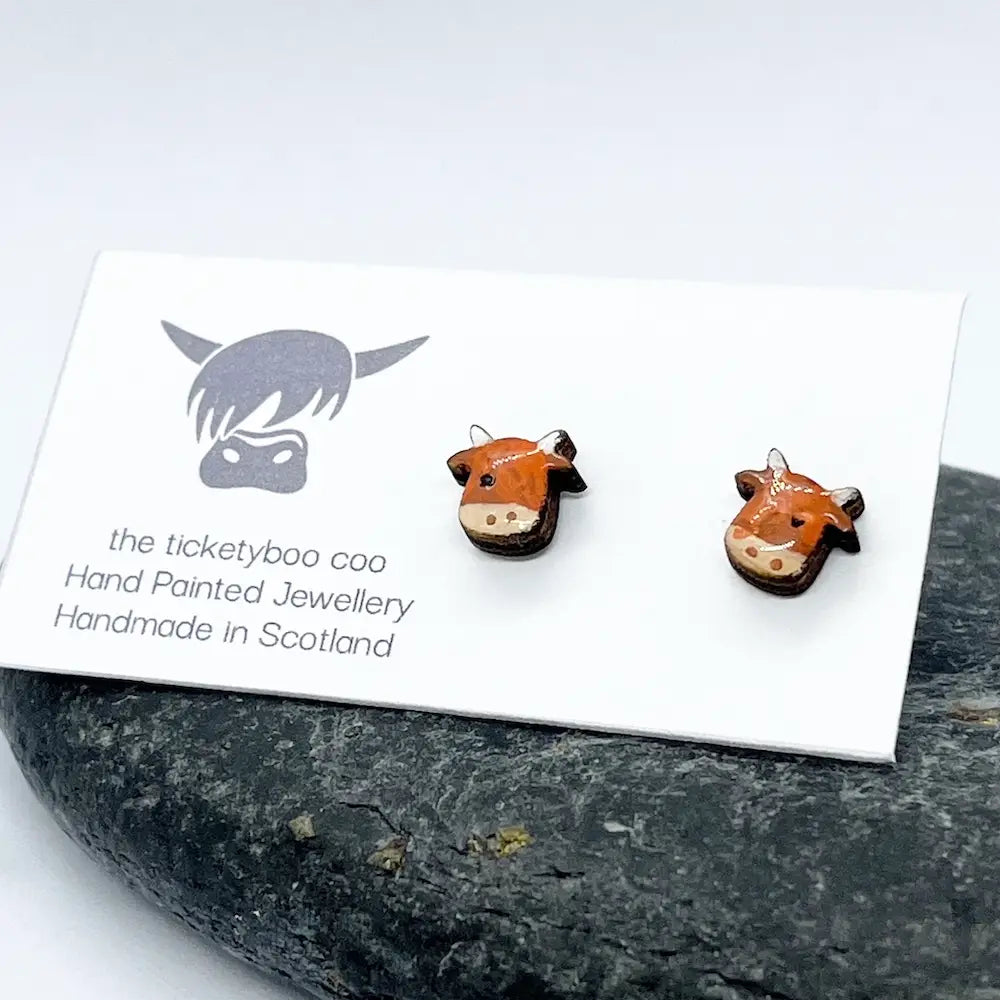 Wooden Highland Cow Earrings