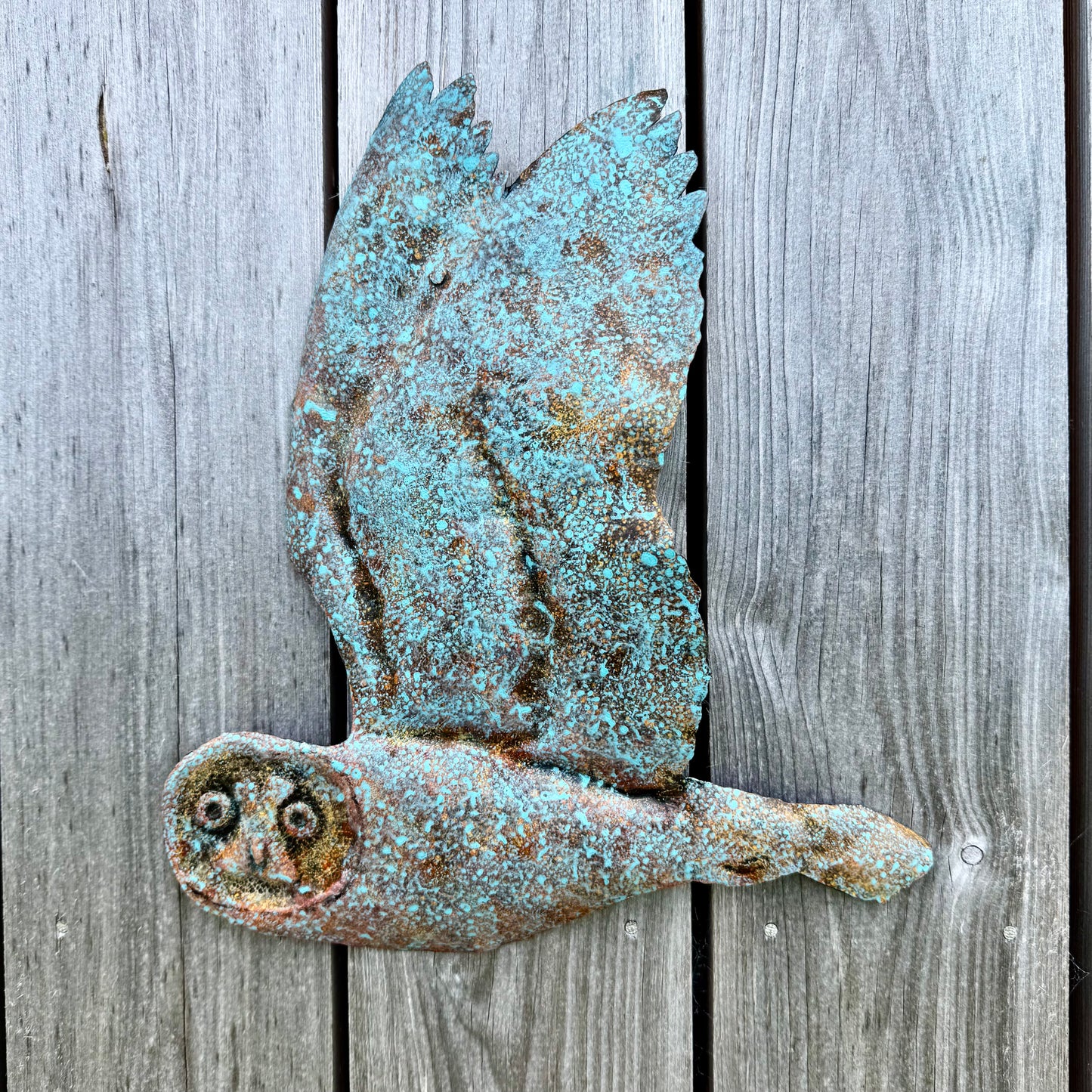 Tin Short Eared Owl with Verdigris